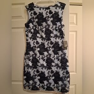 Adrianna Papell Sheath Dress Floral Embroidered Blue Size 10